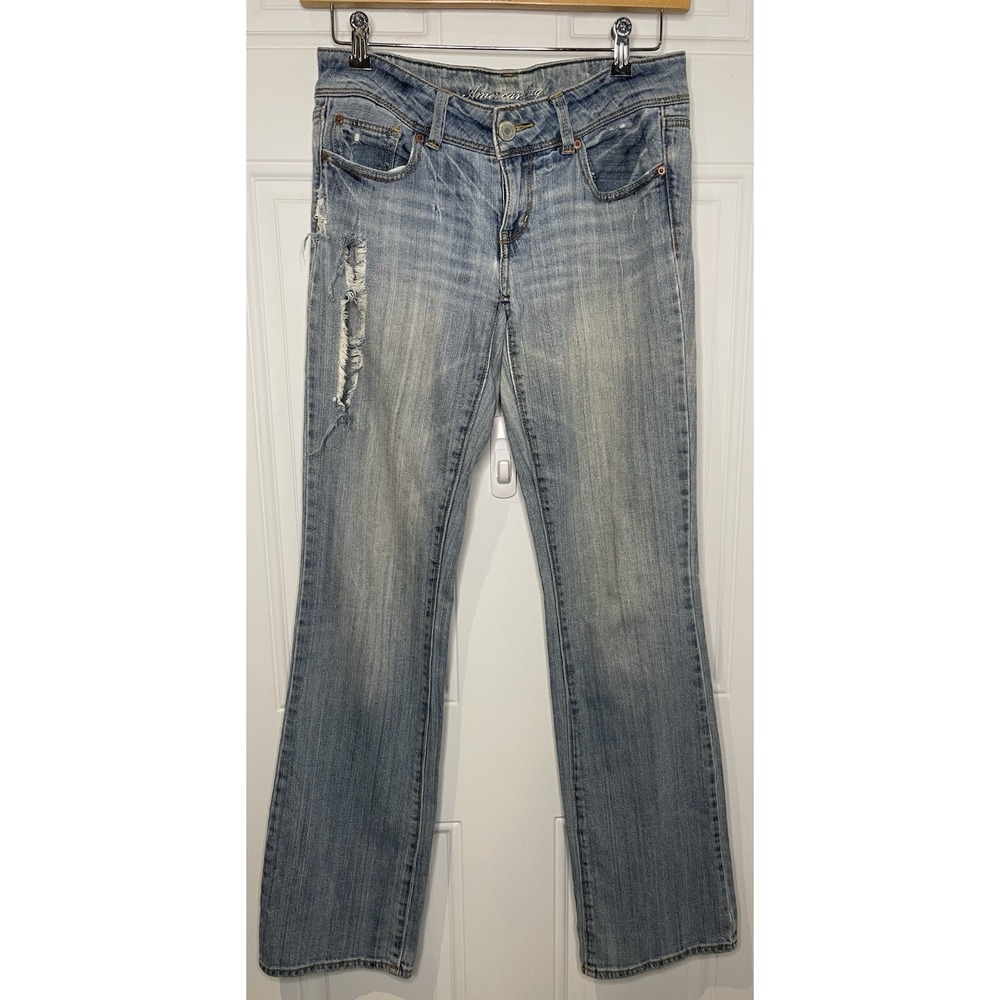 American Eagle Women's Size 8 Long 8L Slim Boot Jeans Low Rise Distressed Y2K